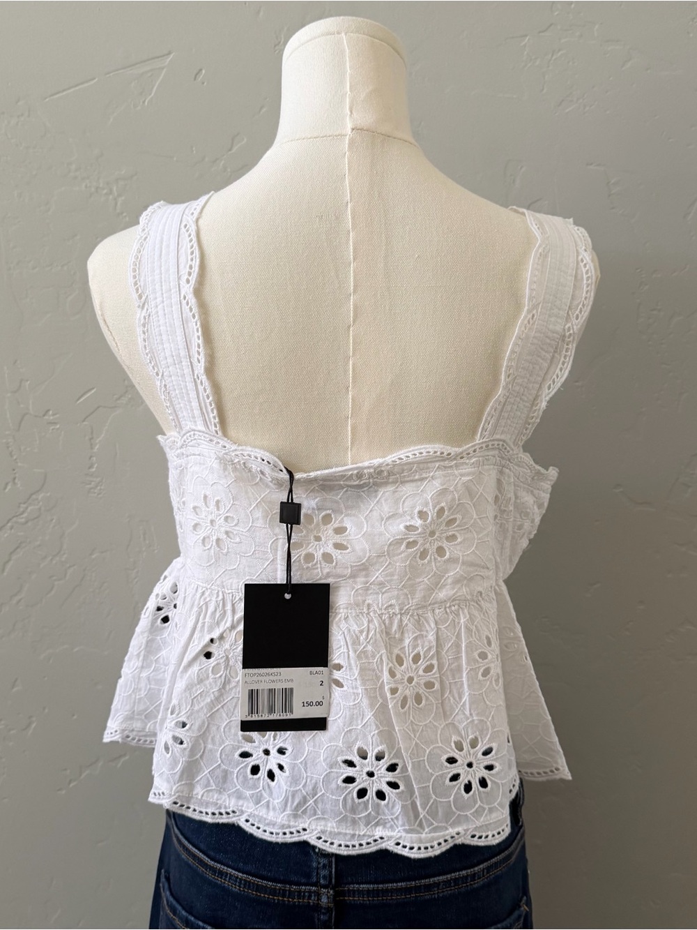 The Kooples White Floral Eyelet Embroidered Babydoll Peplum Top Size FR 2 US M - Picture 4 of 9